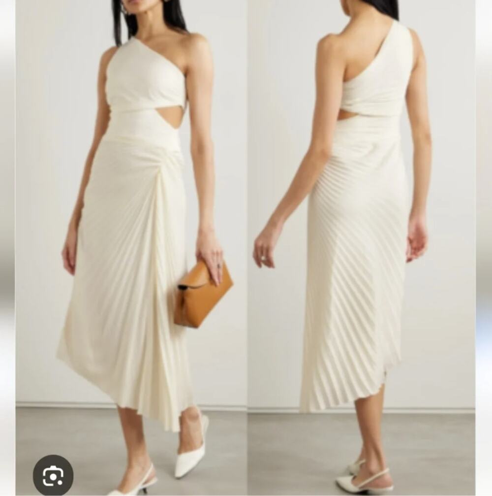 A.L.C. Dahlia Ruched One Shoulder Pleated Maxi Dress Size 4